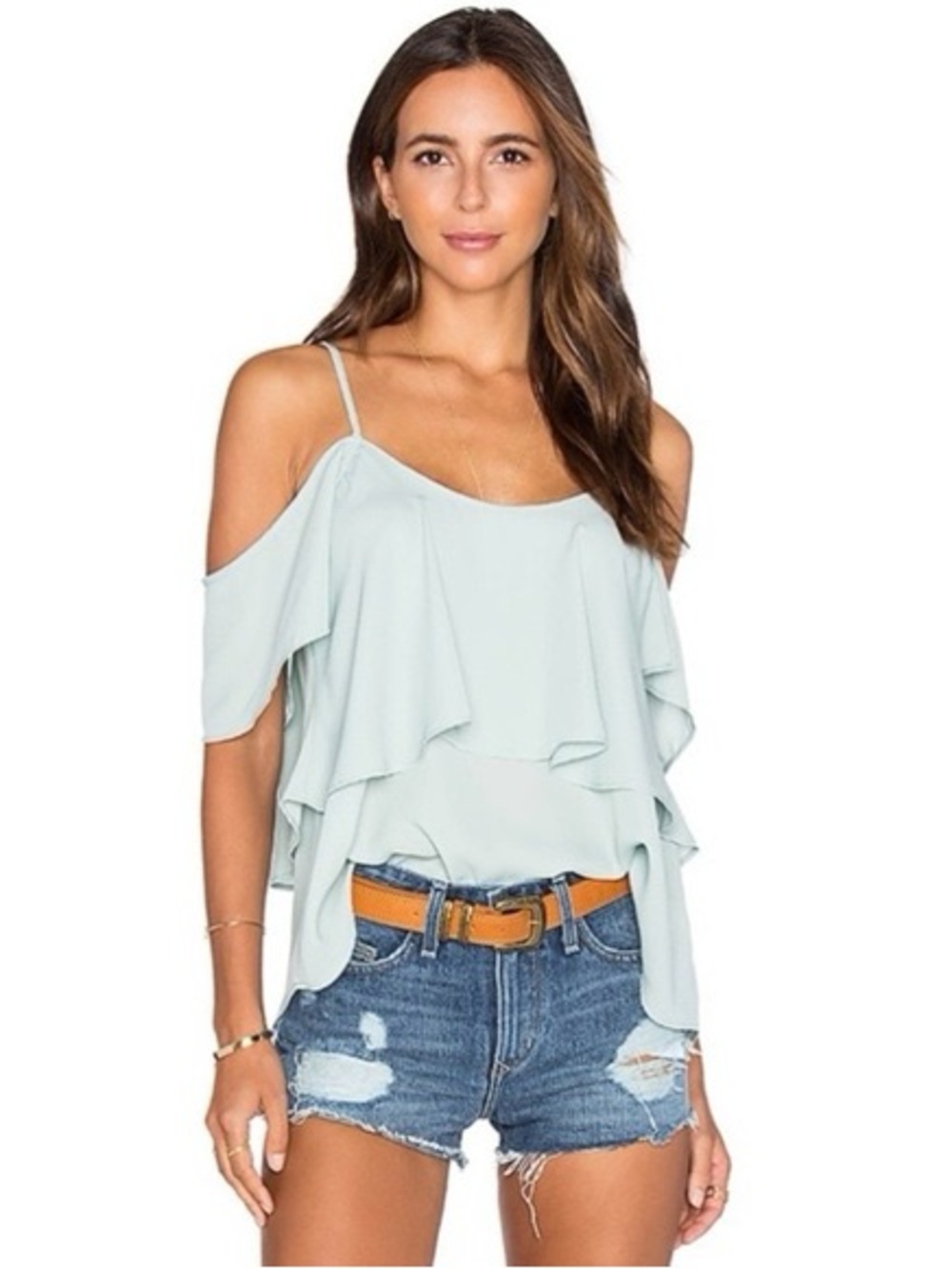Anthropologie Show Me Your MuMu Pale Blue off the shoulder Ruffle Cami